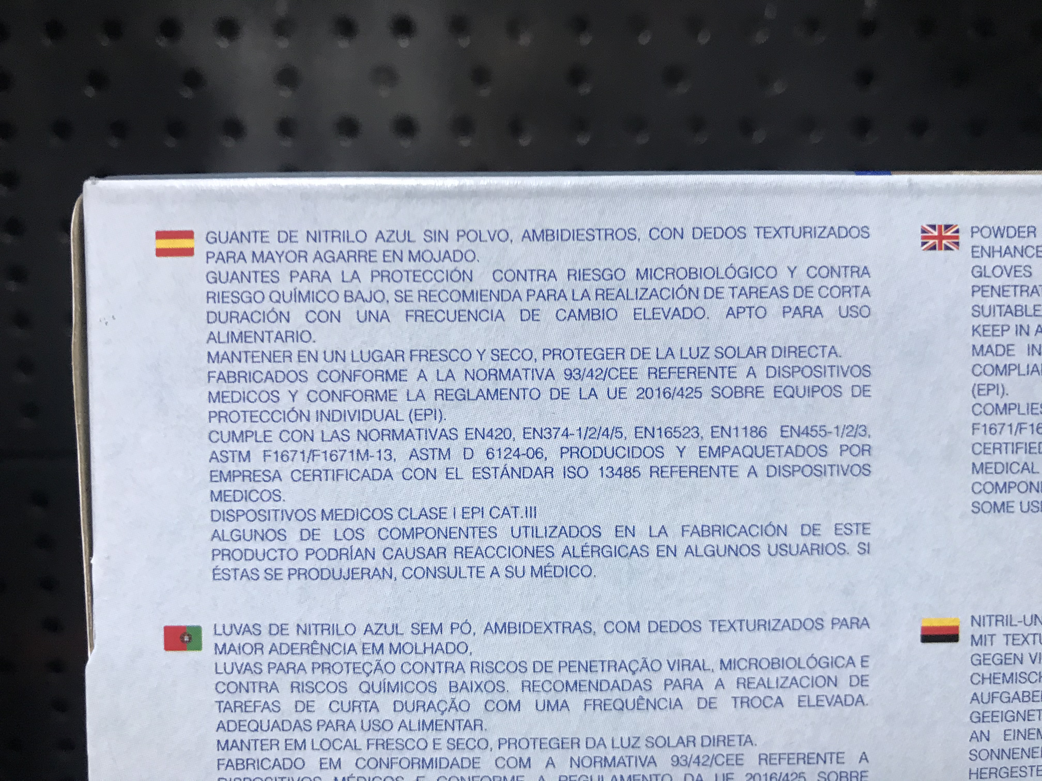 INFORMACIÓN GUANTES COLOR AZUL M