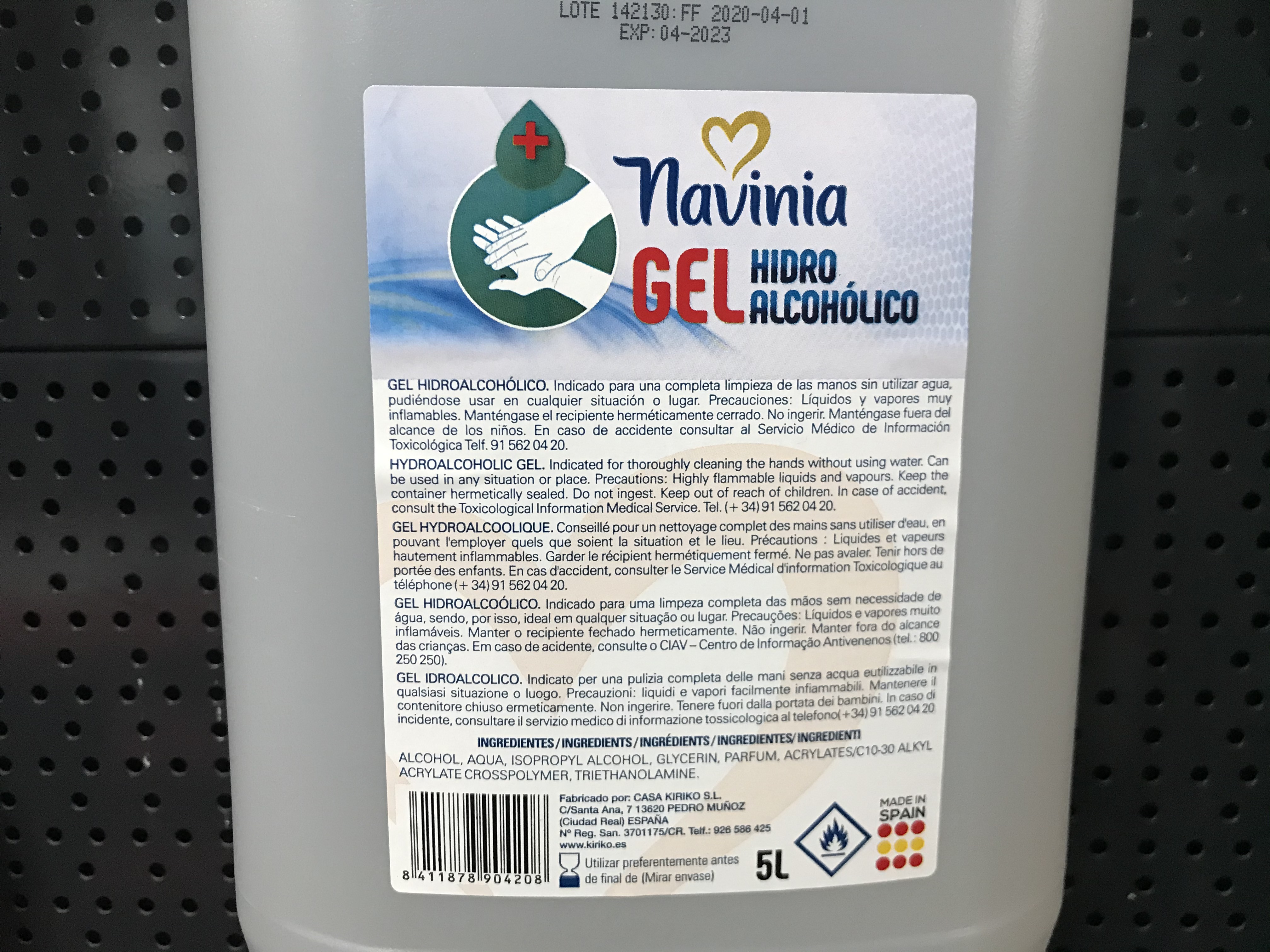 garrafa 5l gel hidroalcohólico higieniza