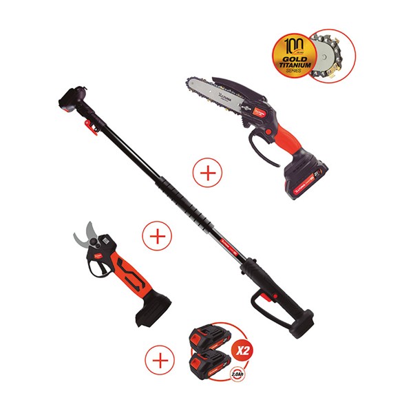 KIT MOTOSIERRA + TIJERA 2 BATERIAS 2.0Ah