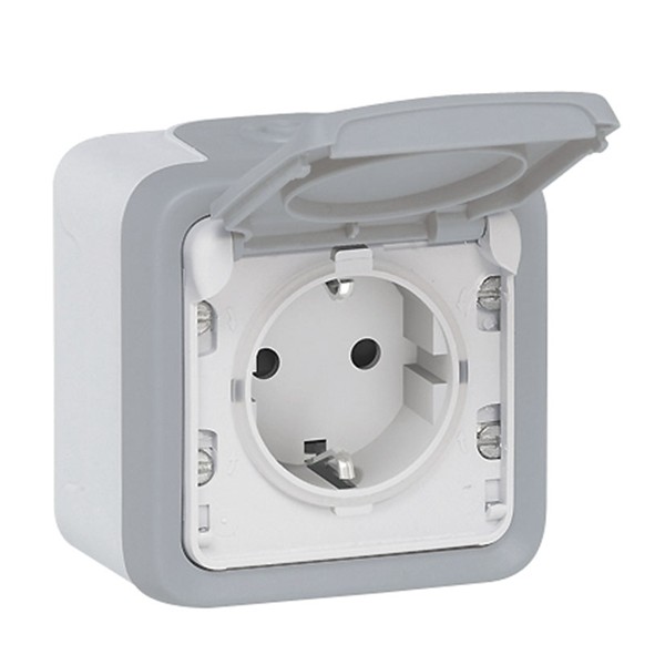 LEGRAND SERIE PLEXO BASE ENCHUFE COMPLETO SUPERFICIE GRIS EXTERIOR IP55 191504