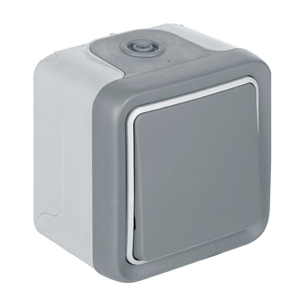 LEGRAND SERIE PLEXO INTERRUPTOR o CONMUTADOR COMPLETO SUPERFICIE GRIS EXTERIOR IP55 191501 69711