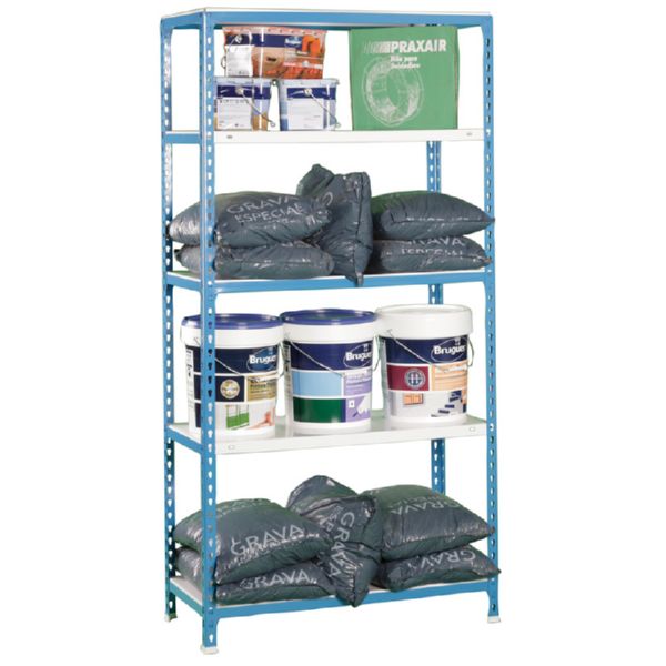 ESTANTERIA 5 BANDEJAS 180X90X40cm SIN TORNILLOS BLANCA/AZUL
