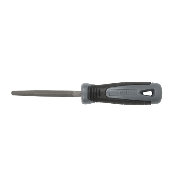 LIMA TRIANGULAR 100MM ENTREFINA MANGO  PL&Aacute;STICO RATIO PARA HIERRO