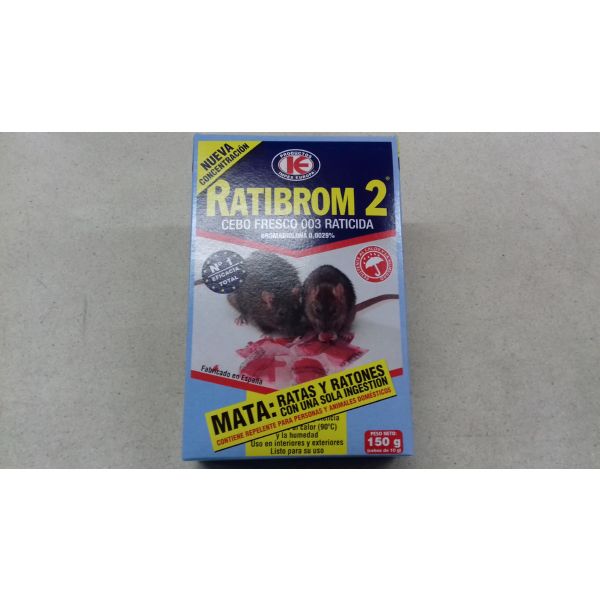 RATIBROM 2 150gr BOLSITAS DE 10gr DE CEBO FRESCO 003 RATICIDA BROMADIOLONA 0.0029%