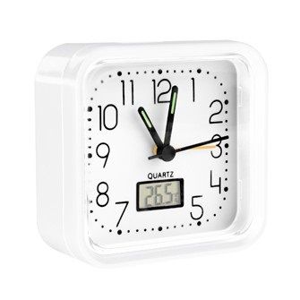 RELOJ DESPERTADOR ANAL&Oacute;GICO ALARMA 82X82X38 BLANCO PANTALA TEMPERATURA