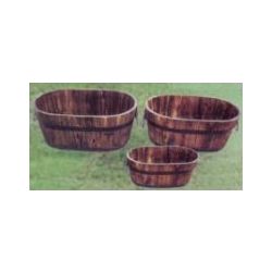 MACETERO OVALADO 14x32x18cm MADERA BAMBU C/ANILLAS MET&Aacute;LICA PEQUE&Ntilde;O