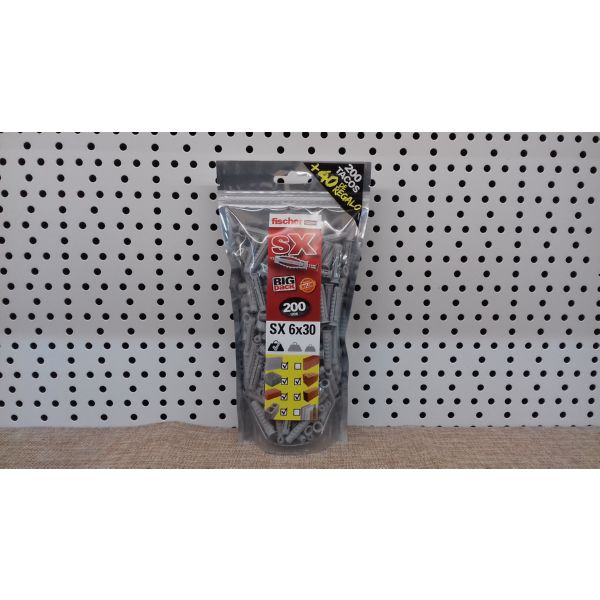 TACO NYLON SX 6X30 BOLSA BIG PACK 200 UNIDADES + 40 TACOS FISCHER GRATIS