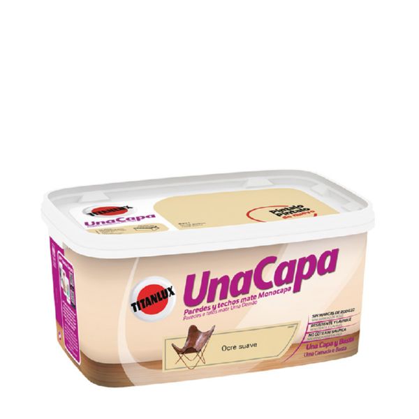 TITAN UNA CAPA 6331 OCRE SUAVE 4L PINTURA PLÁSTICA PARA INTERIOR CUBETA CON REJILLA INCLUIDA