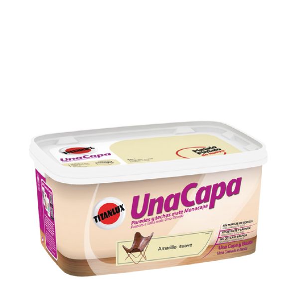TITAN UNA CAPA AMARILLO SUAVE 4L PINTURA PLÁSTICA PARA INTERIOR CUBETA CON REJILLA INCLUIDA